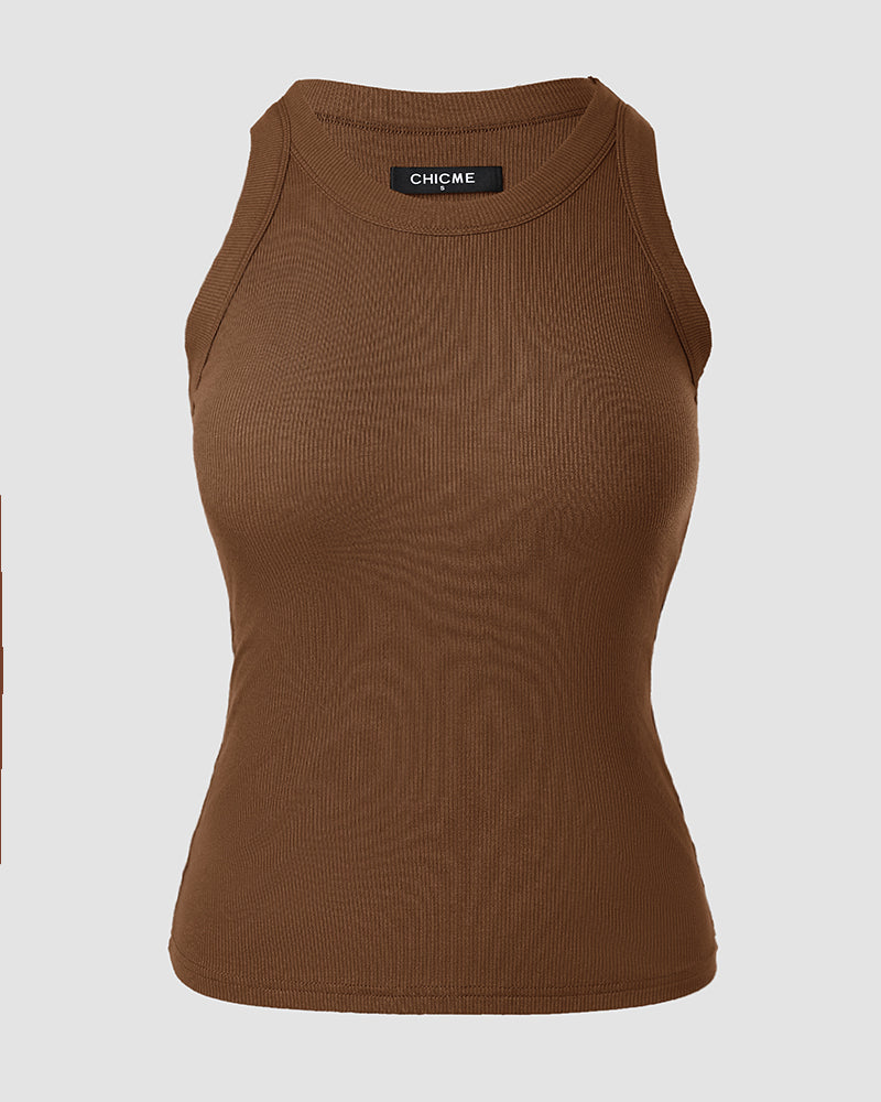 Ribbed tank with built-in shelf bra