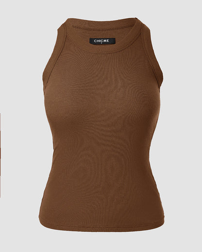Ribbed tank with built-in shelf bra