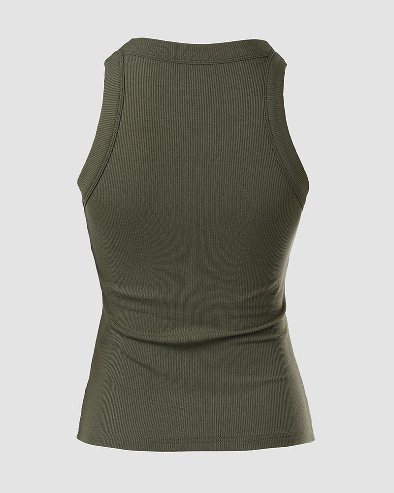 Ribbed tank with built-in shelf bra