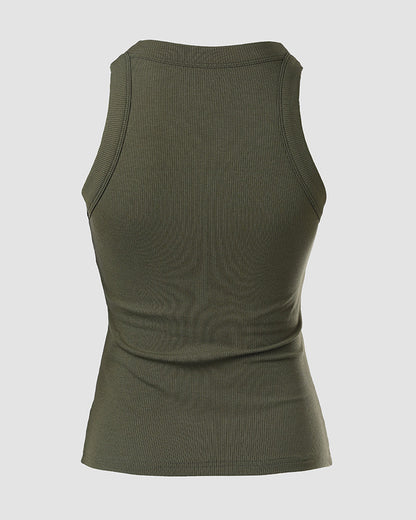 Ribbed tank with built-in shelf bra