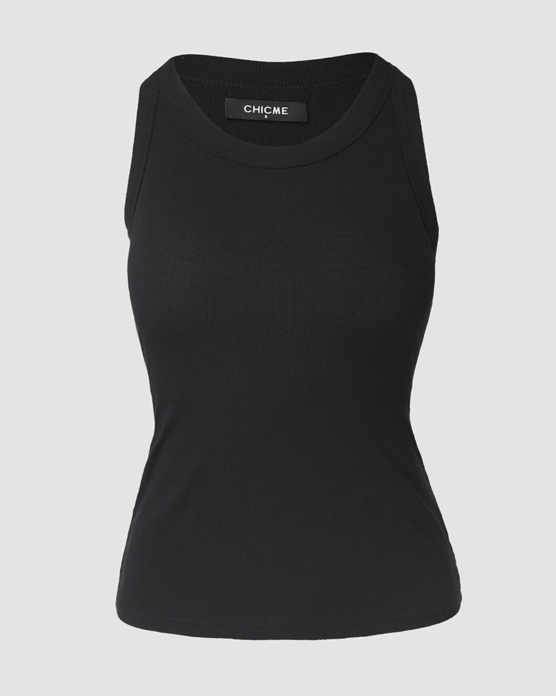 Ribbed tank with built-in shelf bra