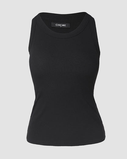 Ribbed tank with built-in shelf bra