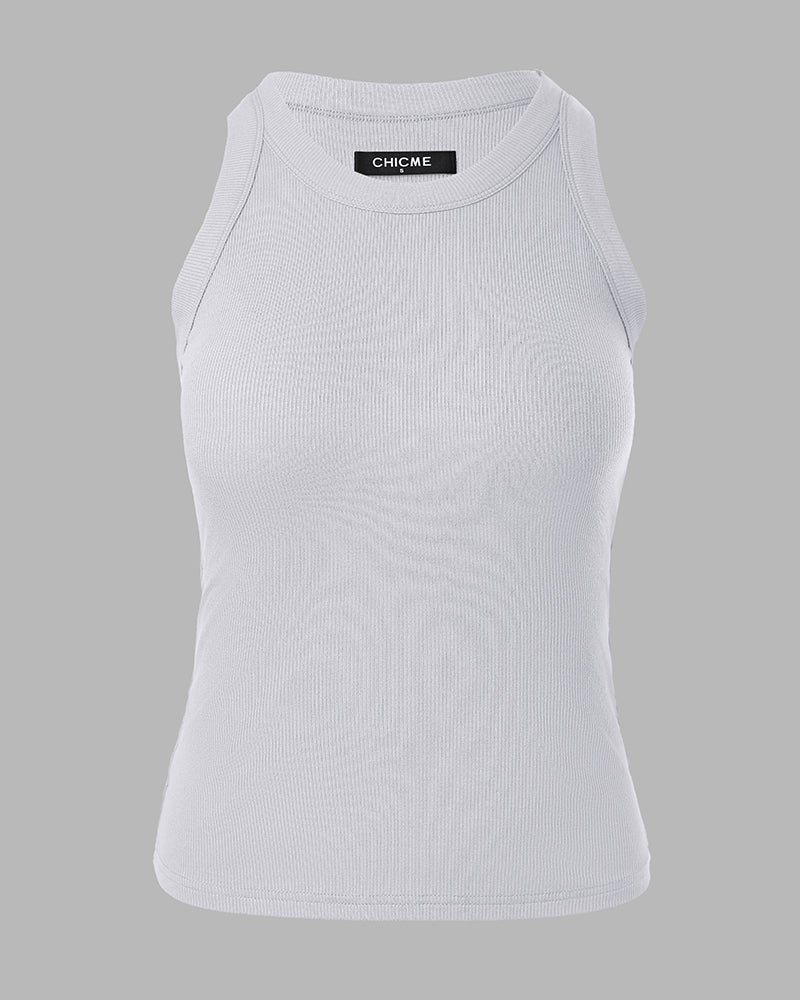 Ribbed tank with built-in shelf bra