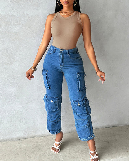 Ribbed tank with built-in shelf bra