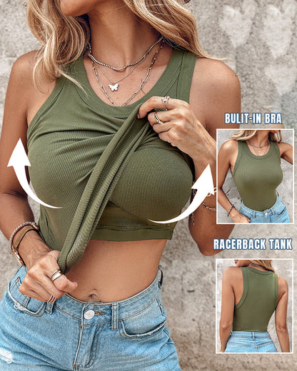 Ribbed tank with built-in shelf bra