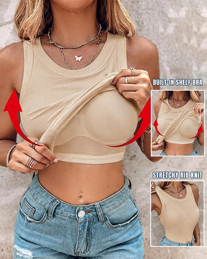 Ribbed tank with built-in shelf bra